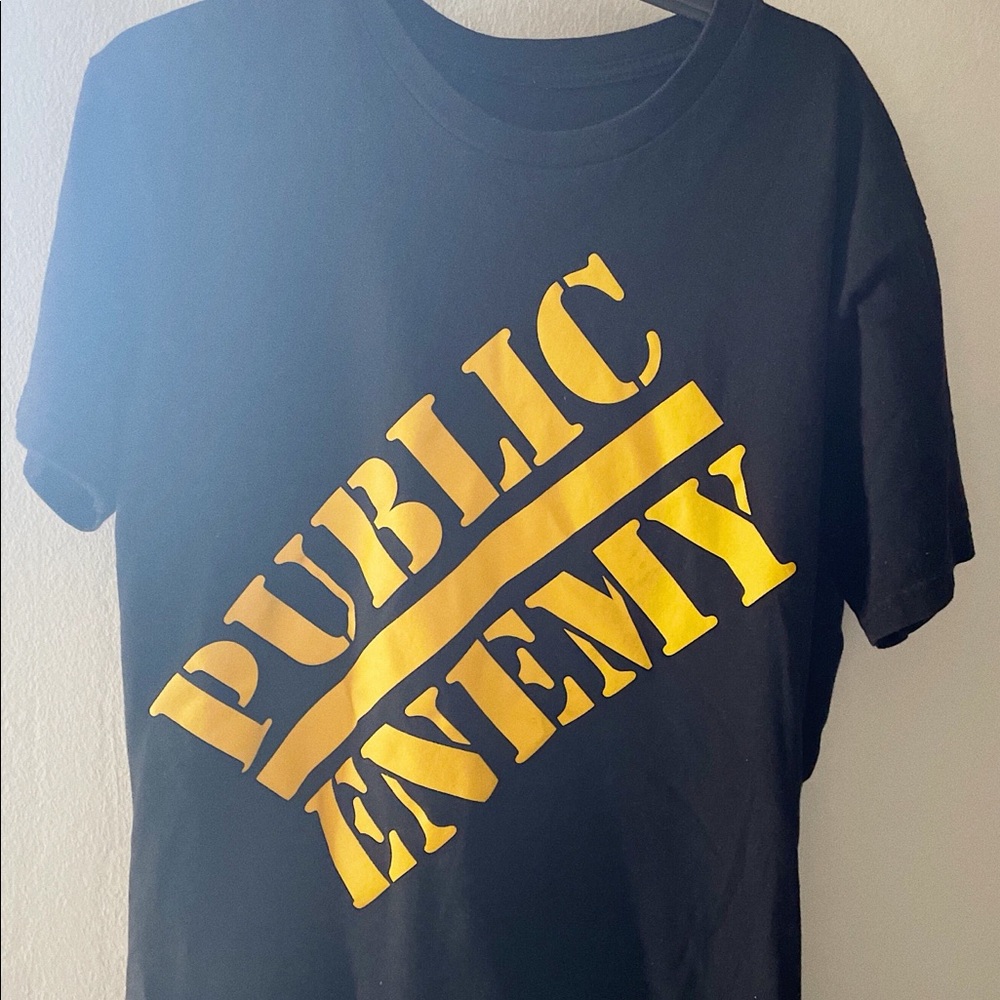 Public Enemy Black Graphic Tee with Yellow Logo